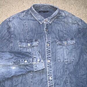 John Varvatos USA Mens Denim Shirt Size XL Western Dark Wash Cotton